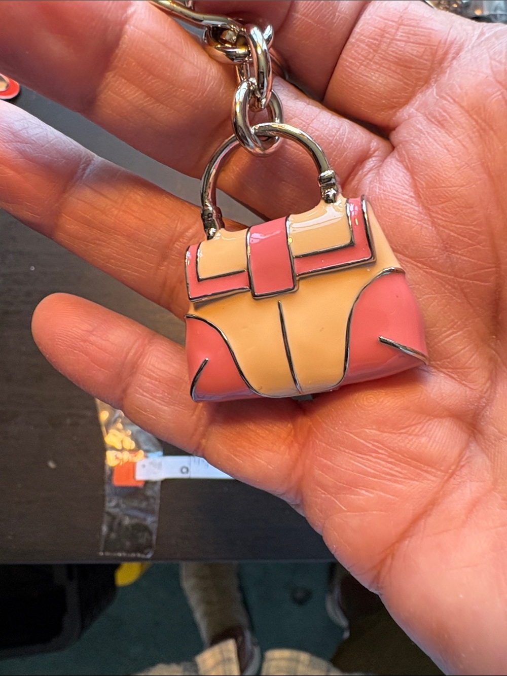 Coach Peach and Pink and Enamel Handbag Keyring - Picture 3 of 4